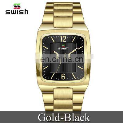 SWISH SW0135 Men's Quartz Watch Rectangular Dial Stainless Steel Strap Automatic Calendar Simple Wind Waterproof Men's Watch