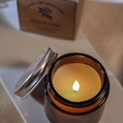 High Quality 3oz 8oz 16oz 100ml 250ml 500ml Amber Glass Holders Lanterns Candle Jars With Lid photo-4