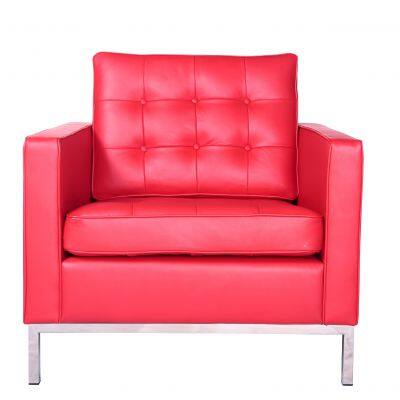 Florence Knoll Style Tufted Leather Armchair, Modern 1-Seater Sofa Chair With Stainless Steel Base for Living Room Hotel photo-5