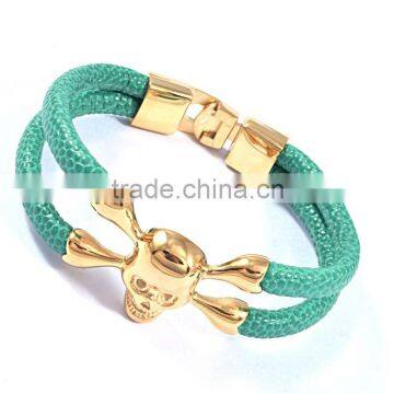Wholesale Customized Logo Genuine Leather Silver Gold Skull Bangle Bracelet for ARSL-04599 Quality Choice photo-4