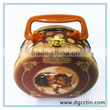 Hot sale tin coin bank with locked and handle