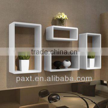 MDF decorative wall mounted white cube shelf