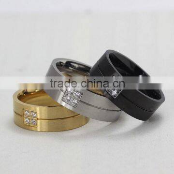 Stainless steel finger ring with CZs stones in gold and black color