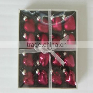 glass heart shaped christmas gift 2013,16 of set,red glass heart ornaments