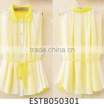 Chiffon sleeveless ruffle lady blouse