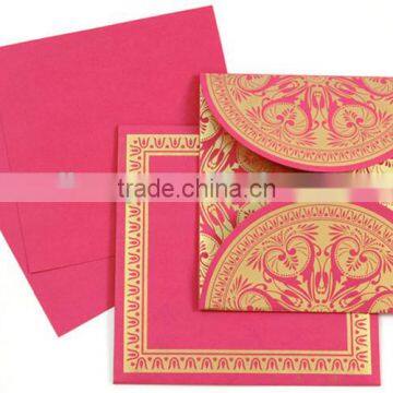 Luxurious & elegant pink Indian style poker fold wedding invitations with golden pattern                        
                                                Quality Choice