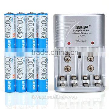 Wholesale price Universal MP709 Battery Charger + 8 PCS Premium NiMH Rechargeable AA2600mAh Batteries