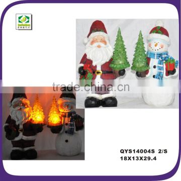 Hot sale christmas snowmen &santa figurines holding xmas tree led lighted