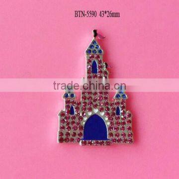 Hot selling factory price 43*26mm castle rhinestone button in stock (btn-5590)