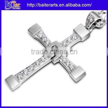 Large Couple Crystal Diamond Pendants ,Zirconia 925 Sterling Silver Cross Pendant