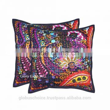 Indian Pillow Case Kantha work Black Paisley Cushion Cover