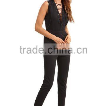 china manufacturer fall fashion sleeveless cross lace-up jumpsuits for women 2016