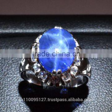 10x8 MM Blue Star Sapphire Ring Lab-Created Sterling Silver 92.5 Size 5.5