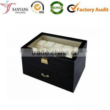 Black piano lacquer personalized luxury watch box with Custom logo shining wood watch boxes