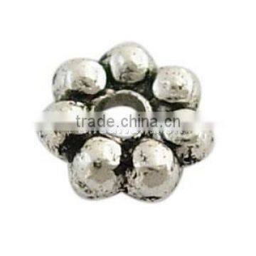 Lead Free Tibetan Silver Beads, Spacer, about 4.5mm in diameter, 2mm thick, hole: 1mm. (LF0991Y)