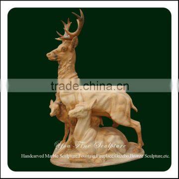 Natural Stone Carved Harmony Family Deer Sculptures Decorative