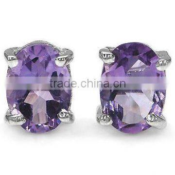 1.85ctw Genuine Amethyst Oval .925 Sterling Silver Stud Earrings