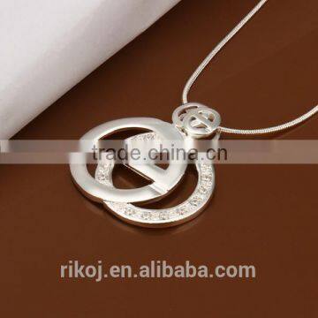 2015 wholesale dual-ring 925 italy silver necklace