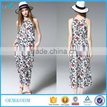 Women Sleeveless Fashion Floral Printed Casual Jumpsuit 2016 Designs