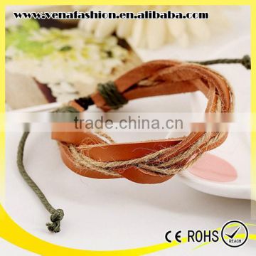 rope cheap pu leather bracelet, braided leather bracelet