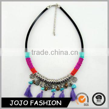 Ethnic Accessories Silver Stone Black Chain Tassel Necklace