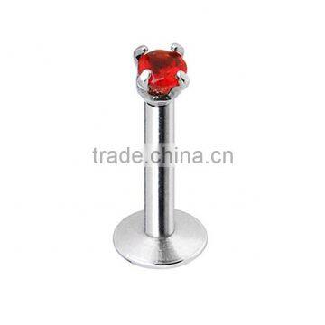 10 PCS Internal Threaded Four Prong set 3mm Round Gem 16G Post 8mm Steel Labret Monroe Lip or Chin Ring.