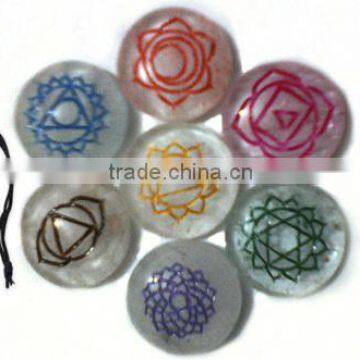 Crystal Agate Engrave Chakra Colourful Disc set with velvet purse : Wholesaler Manufacturer