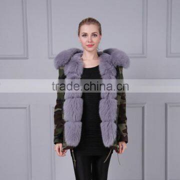 Italy design fox fur collar coat and faux fur lining parka woman & man