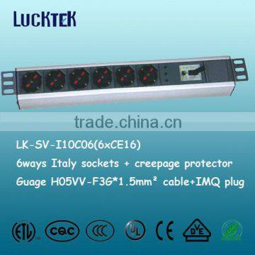 Italy 6Ways rack PDU with creepage protector,power distribution unit