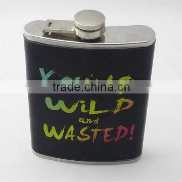 be Young Forever ! ! Hip Flask With Leather Covered