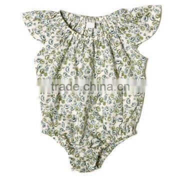 Fashion Baby Girls Bubble Romper Children Summer Sleeveless Green Print Romper