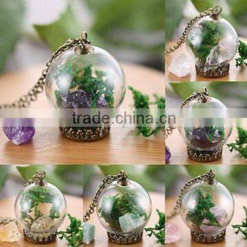 Wishing Bottle Fashion Sweater Chain Dried Flower Moss Pendant Necklace For Gift