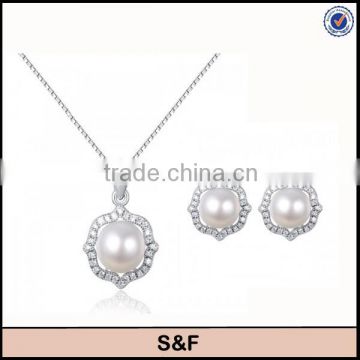 2015 new design freshwater pearl jewelry set jewelry in silver