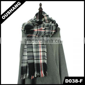 D038-F Tartan Pashmina Scarves Plaid Black Scarf