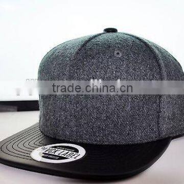 blank wool snapback with leather brim