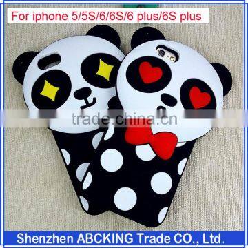 Fashion 3D Lovely Cartoon Panda Black Polka Dot Soft Silicon Cases For iPhone 5/5S/6/6 Plus/6S/6S Plus Rubber Cell Phone Cases