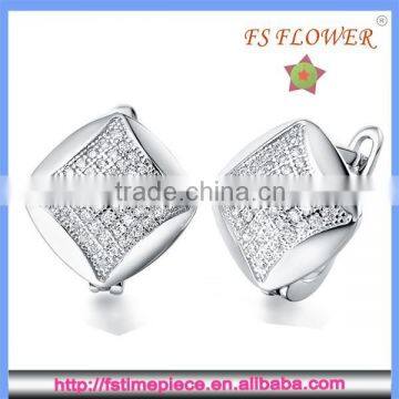 FS FLOWER - 12 mm Square Full Of Diamond Crystal Earring