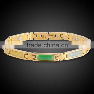 Fashion OL18K Real Gold Plated Prevent Radiation Strip-type Opal Turquoise Stone Copper Bracelets For Women's Arthritis