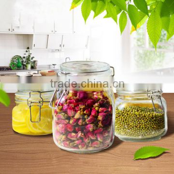 0.5L 0.7L 1L High quality glass storage jar/glass jar with metal clip/glass airtight jar