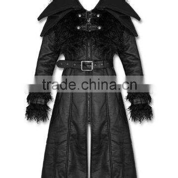 Mens Coat Long Jacket Black Gothic Steampunk Hooded Trench