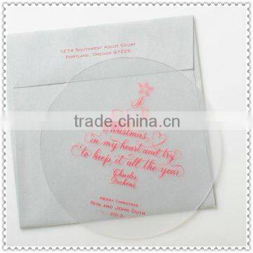 Optical Glass Christmas Invitation Card With Fancy Pink Printing