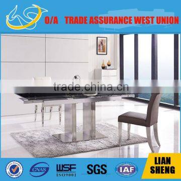 Elegant dinning table with tempered glass panel top and stainless steel frame