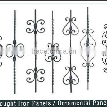 Decorative wrought iron gate and fence components, wrought iron panels