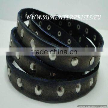 Flat leather with Studs -Full Vintage Blue