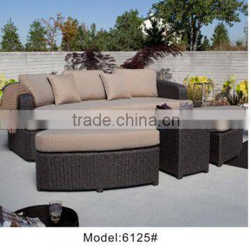 Rattan/ wicker pool lounger sofa chair with ottomans & tables