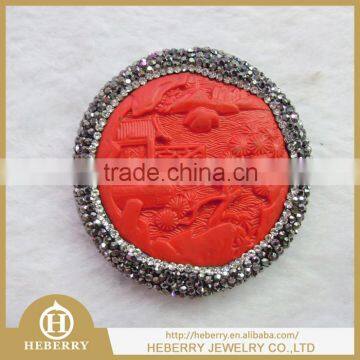 Chinese red clay carving pendant with many rhinestone for Christmas