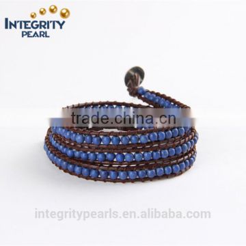 4mm natrual dark turquoise beaded latest handmade leather bracelet designs