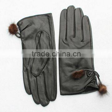 2015 new season fashion design with chuzzle ball lady leather gloves