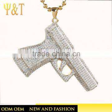 High Quality Fashion Silver Jewelry Stainless Steel Crystal Gun Pendant Wholesale