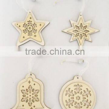 Wooden nature color snowflake pattern christmas hanging ornaments for XMAS tree home decoration